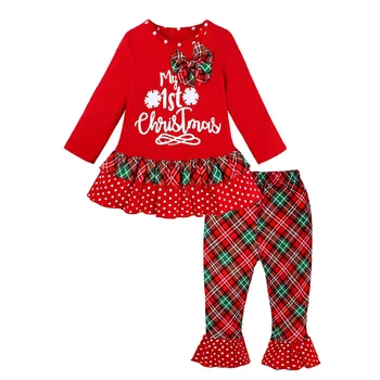Bamblys Merginos Kalėdų Drabužius Nustatyti Šiltas Vaikams Baby Girl Kalėdos Long Sleeve Top+Kelnes 2VNT Vaikams Drabužių Komplektus 1 2 3 4 5 6 Metų