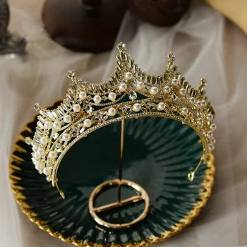 Baroko Aukso Krištolo Vestuvių Lankelis Nuotakos Rožančiai Karūna Vestuvių Plaukų Aksesuaras