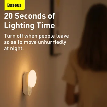 Baseus Magnetinio Naktį Lempa LED Jutiklis Indukcijos Naktį Šviesos Nuimamas Virtuvė Šviesos Kabinetas Šviesos, Miegamojo Lempa, drabužių spinta