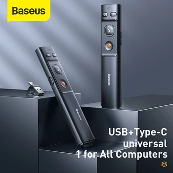 Baseus Wireless Presenter Pen 2,4 Ghz, USB, C Kišeninis Adapteris, Nuotolinio Valdymo Žymiklį Raudonas Rašiklis, PPT Power Point Prezentacija Rodykle