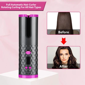 Belaidžiu Automatinė LCD Hair Curler Sukasi Garbanoti Geležies Keraminės Šildymo Banga Plaukų Stick Magija Šildymo Vamzdis Su Plaukų Clips Naujas