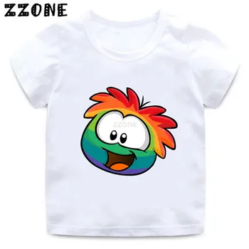 Berniukų/Mergaičių KC22 Club Penguin Vaivorykštė Puffle Animacinių filmų Spausdinti marškinėliai Vaikams Juokinga Drabužius Kūdikiui Vasaros trumpomis Rankovėmis T-shirt