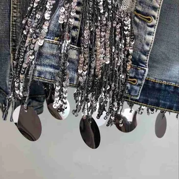 Blizgučiai kutas siuvinėjimo džinsinio striukė moterims ilgomis rankovėmis mados 2019 naują atvykimo