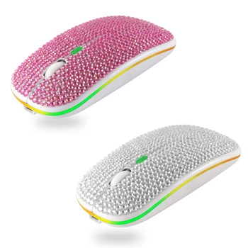 Bluetooth 5.2 + 2.4 G Bevielio 2 In 1 Dvigubas Režimas Pelės Deimantų dygliuotos Silent Mouse Įkraunamas LED Apšvietimu Kompiuterio Pelėms PC