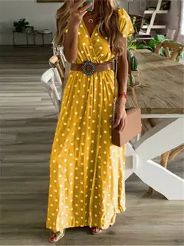 Boho Moteriški Vasaros Maxi Ilga Suknelė su V-kaklo Paplūdimio Vakare Šalies Polka Dot Sundress