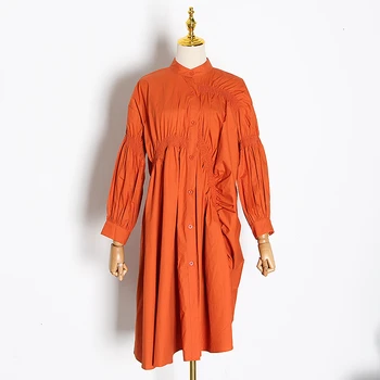 CHICEVER korėjos Ruched Marškinėliai Suknelė Moterims Sluoksniuotos Rankovėmis Negabaritinių Prarasti Asimetrinė Suknelė Moterų Mados Drabužių Rudens 2020 Naujas