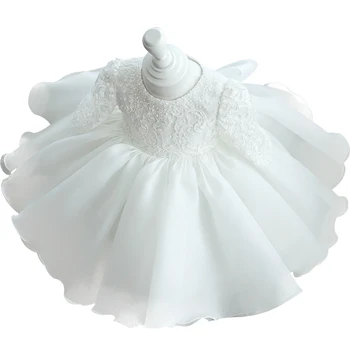 China White 1-asis Gimtadienis Suknelė Baby Girl Drabužius ilgomis Rankovėmis Naujagimių Mergina Krikšto Suknelė Akių Princesė Šalies Kamuolys Suknelė