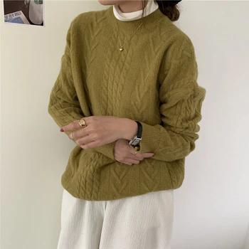 Colorfaith Naujas 2021 Žiemos Pavasario moteriški Megztiniai Šiltų Megztinių Negabaritinių Harajuku Minimalistinio Megzti Derliaus Lady Viršuje SW1115JX