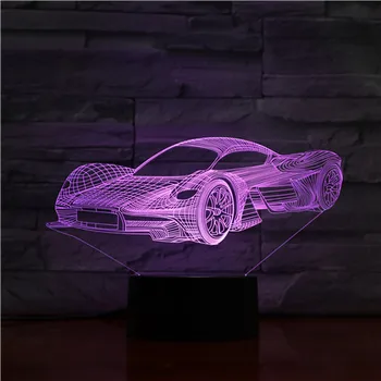 Cool Automobilių Sporto 3D Naktį Šviesa 7 Spalvų Keitimas LED Stalas Stalo Lempa Akrilo Iliuzija Spalvotų Lempų Vaikams Dovanų GX1475