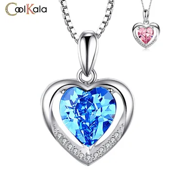 Coolkala Ornamentu Širdies formos Mėlyna Kristalų Pakabukas Amžinas Širdies Karoliai, Papuošalai, Aksesuarai Moterims