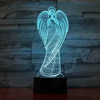 Creative 3D Led naktinė lempa Spalvinga Sparnus Mergina Formos Namų Biuro Atmosferą Dekoro Angelas Stalo Lempa Mergelės Marijos Usb Šviesos Šviestuvas