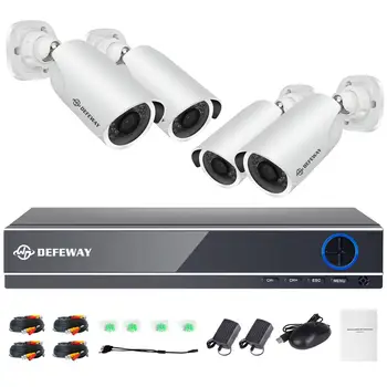 DEFEWAY Vaizdo Stebėjimo Komplektas 4CH DVR Saugumo kamerų Sistema, Nustatyti 1080P HD 4Pcs Namo Lauko CCTV Vaizdo Stebėjimo Kameros