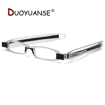DUOYUANSE Mados nešiojami akiniai Skaitymui 360 Naujas sulankstomas senas sukasi akiniai, unisex akiniai skaitymui rašiklio laikiklis akinių +2.0