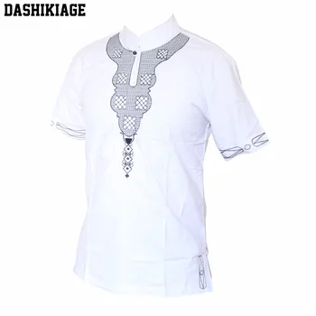 Dashikiage Balta Afrikos Mados Mens Unikalių Aukštos Kokybės Siuvinėjimo Dizainą Priežastinis T-shirt Cool Apranga Topai