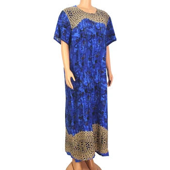Dashikiage Naują Atvykimo Mados Vasaros Afrikos Suknelės Moterims Gėlių Spausdinti Mėlyna Grynos Medvilnės Trumpomis Rankovėmis Maxi Suknelė Moterims