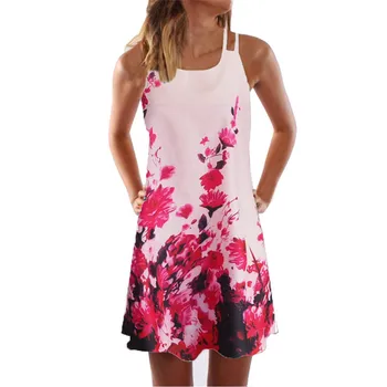 Derliaus Boho Moterų Vasaros Suknelė be Rankovių Paplūdimio Gėlių Atspausdintas Trumpas Mini Suknelės Moteris vakarėlis Paplūdimio Suknelės Vestidos NAUJAS