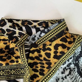 Derliaus Vasarą, Rudenį Geltoni Spausdinti Leopard Moterims Palaidinės Plius Dydis Office Ponios Sexy Atsitiktinis Retro Ilgomis Rankovėmis Viršūnes Mados Marškinėliai