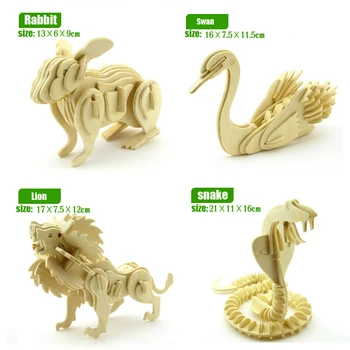Dinozaurų gyvūnų mediniai galvosūkiai trimatis modelis sumontuotos medinės dėlionės, žaislų 3D 