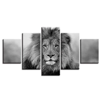 Drobė Nuotraukas Modulinės Sienos Meno Pagrindų 5 vnt Gyvūnų Liūtas Tapyba Kambarį HD Spausdina Juodai Baltas Plakatas Namų Dekoro