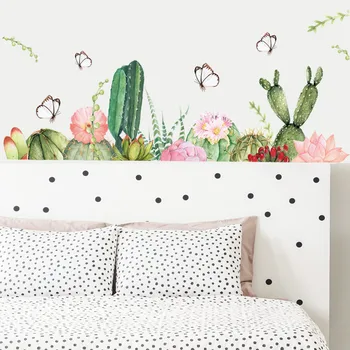 Drugelis kaktusas baseboard Siena lipdukas miegamojo kambarį namo apdaila freskos PVC tapetai nuimamas lipnios etiketės