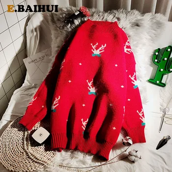 EBAIHUI Prarasti Moterų Atsitiktinis Megztinis ilgomis Rankovėmis Megztiniai Kalėdų Žiemos Mados Raudonas Megztinis L1355