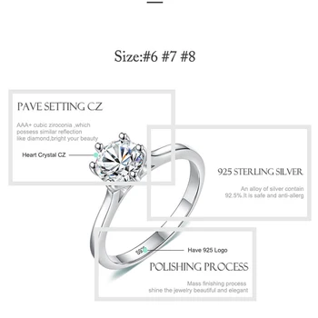 ELESHE Romantiška 925 Sterlingas Sidabro Žiedai, Vestuvių Putojantis Kubinis Cirkonis Kristalų Piršto Žiedą, Moterims Mados Sidabro Papuošalai