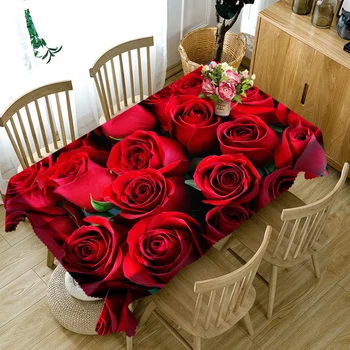 Europos 3d Raudonos Rožės Gėlių spausdinti Staltiesė Tirštėti Poliesterio Audinio, Stačiakampio ir Apvalaus Stalo Medžiaga, Vestuvių Dekoravimas