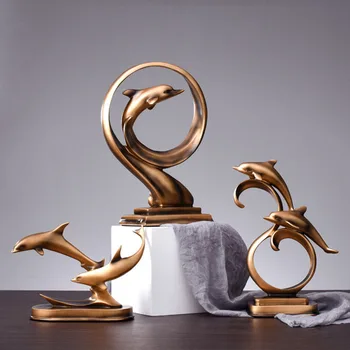 Europos Prabangos Aukso Delfinų Statulėlės Skulptūros Kūrybinės Keramikos Artware Gyvūnų Amatų Ornamentu Dekoro Ir Namų Dekoro Priedai