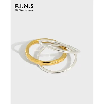F. I. N. S 3Pcs/Set Korėja Mados Bauda Minimalistinio Trijų sluoksnių Kirto 925 Sterlingas Sidabro Plonas Aukso ir Sidabro Žiedus Apdaila