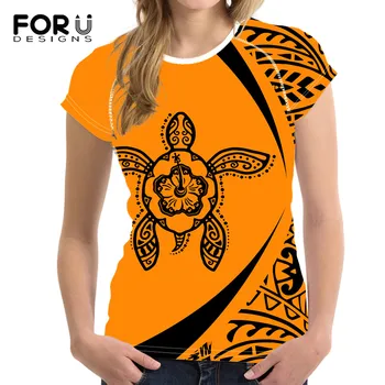FORUDESIGNS Jūros Vėžlių Tatuiruotės Polinezijos Modelis Moterų Prarasti Plius Dydis-trumpomis Rankovėmis T-Shirt Prekės ženklo Moterų Vasaros Beach Tee Viršų