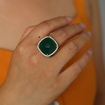 Fine jewelry didelis žalias perlas akmens kokteilis žiedas moterims vestuvių malonės ir bajorų piršto papuošalai moterims ponios dovana dydžio #7