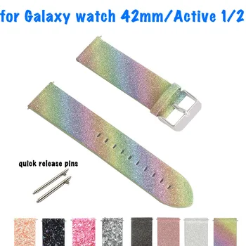 Flash Žiūrėti Dirželis Samsung Galaxy Žiūrėti 42mm Odos Juosta Bling Aktyvios 2 Watchband Blizgučiai Pavarų Sporto Pakeitimo Riešo Dirželis