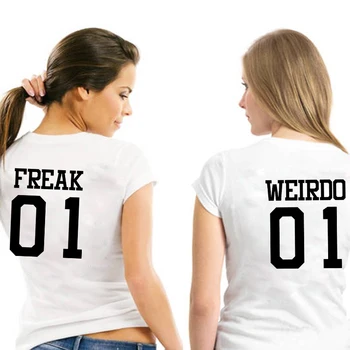 Freak 01 Keistuolis 01 Rungtynių Geriausiais Draugais T-Shirts BFF Seksualus Tees Girl Draugas Laiškas Spausdinti Moterų trumpomis Rankovėmis Marškiniai Juokinga Viršuje Tee