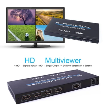 Full HD 1080P 4x1 Multiviewer Quad Multi-viewer HDMI Suderinamo HDTV Vaizdo Keitiklis 4 TV Ekranuose Splitter Sklandų Jungiklis