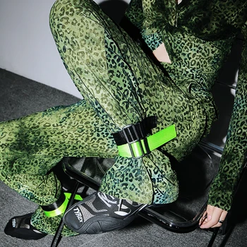 GALCAUR Leopardas Spausdinti Platus Ziajać Kojos Moterų Aukšto Juosmens Tiesiai Prarasti Didelio Dydžio Streetwear Kelnės Moteriška 2020 Mados Nauja Banga