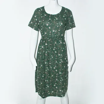 GUYUNYI Medvilnės, Lino Suknelės Atsitiktinis Gėlių Spausdinti Moterų Vasaros Suknelė Vintage Prarasti Juosmens sutraukimo juostelę Padarinių Plotis CX905