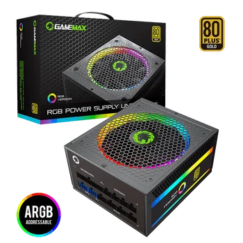 GameMax RGB-850 Vaivorykštė Maitinimo 850W RGB Visiškai Modular 80 Plus Gold Certified su Adresuojamo RGB Šviesos Vairous Spalvinis Režimas