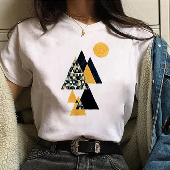 Geometrijos Atspausdinta Marškinėliai Moterims 2021 M. Vasaros Atsitiktinis trumpomis Rankovėmis Viršūnes Tee Harajuku Mados 90s White T-Shirt Moterų Pagrindinio Tshirts