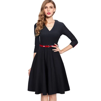 Gražus-amžinai 1950-ųjų Retro Elegantiška, Gryna Spalva Suknelės Mygtuką Verslo Grupė Sūpynės Blyksnius Moterų Suknelė A006