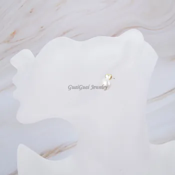 GuaiGuai Papuošalai Pusiau Apvalios Baltos Perlų Širdies formos Baltas Apvalkalas Stud Auskarai