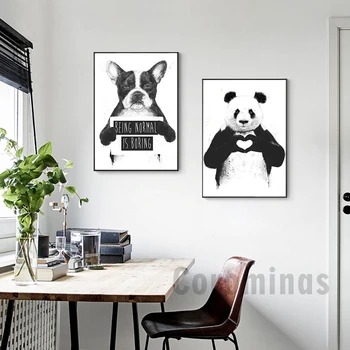 Gyvūnų Panda Šunų Nuotraukas Ir Plakatus Juoda Ir Balta Nordic Animacinių Filmų Drobė Sienos Meno Dekoratyvinis Nuotraukos Kambarį Dekoro