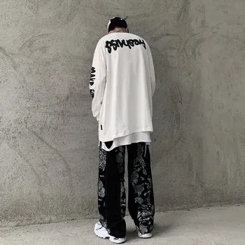 Hip-Hop Juokinga Japonijos Viršūnių Vyrų Atsitiktinis Korėjos Gotikos Harajuku Marškinėliai Prarasti Rudenį Gatvės Negabaritinių Viršūnių Pavasario Kietas Tshirts