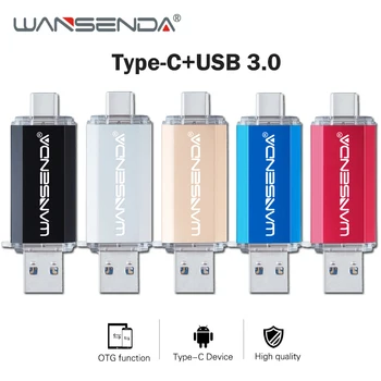 Hotsale WANSENDA OTG USB Flash Drive, Modelis C Pen Ratai 512 GB 256 GB 128GB 64GB 32GB 16GB USB 3.0 Pendrive Tipo C Prietaisas