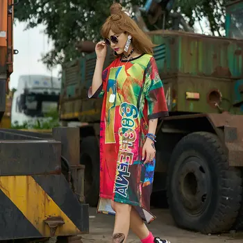 Ilgi Palaidi Tinka Marškinėliai Suknelė Moterims, Negabaritinių trumpomis Rankovėmis Vasarą 2020 Kenn-ilgis Vestido Mujer Largo Atsitiktinis Hip-Hop Streetwear