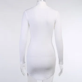 Ilgomis Rankovėmis Medvilnės Briaunoti Megzti Mini Suknelė Moterims Seksualus Atsitiktinis Bodycon Suknelės Rudenį 2020 Drabužius Dropshipping Streetwear Balta