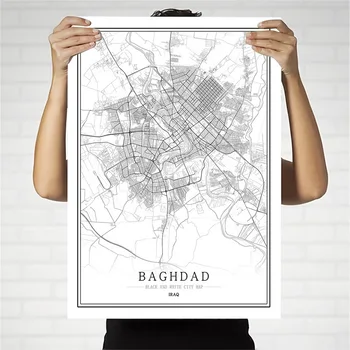 Irako Juoda ir Balta Miesto Žemėlapį Plakatas Šiaurės Kambarį Bagdado Kirkuko Erbil Sienos Menas Namų Dekoras Drobė, Tapyba Kūrybos dovana