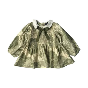 Išankstinio pardavimo 2020 m. Rudens/Žiemos Naujas BD Mergaičių Marškinėliai Retro Stiliaus Sluoksniuotos Rankovėmis Išsiuvinėti Atvartas Mygtuką Viršuje Mergina, Palaidinukės
