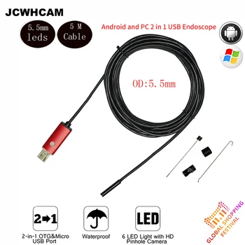 JCWHCAM Endoskopą 5.5 mm 5M USB, Android Endoscopio Kamera Tikrinimo Vamzdis Gyvatė Kamera, Mini Kamera OTG Borescope Endoskopą Cam