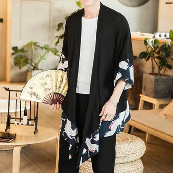Japonijos Tradicinių Kimono Kelnės Vyrams Azijos Drabužių Vonia Ziajać Atsitiktinis Laisvas Vyras Japonija Stiliaus Yukata Kelnės Lino Apkarpyti Kelnės