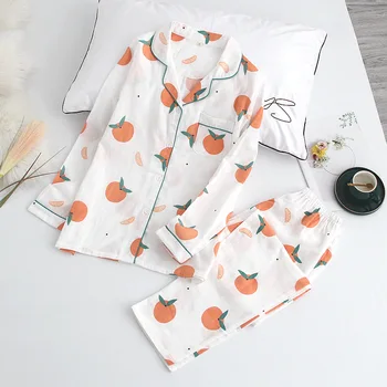 Japonijos pavasarį ir rudenį naujų ponios pižama kostiumas medvilnės mielas oranžinis ilgomis rankovėmis kelnės namų paslauga kostiumas moterims pajama rinkinys